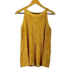 Adrianna Papell Yellow Floral Pleated Tank Top Size Medium